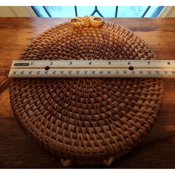 Boho Purse Round Wicker Rattan Handwoven Shoulder Bag Crossbody Circle - Picture 5 of 7